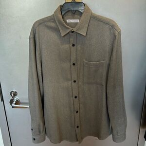 Zara grey wool woven button up shirt Size large